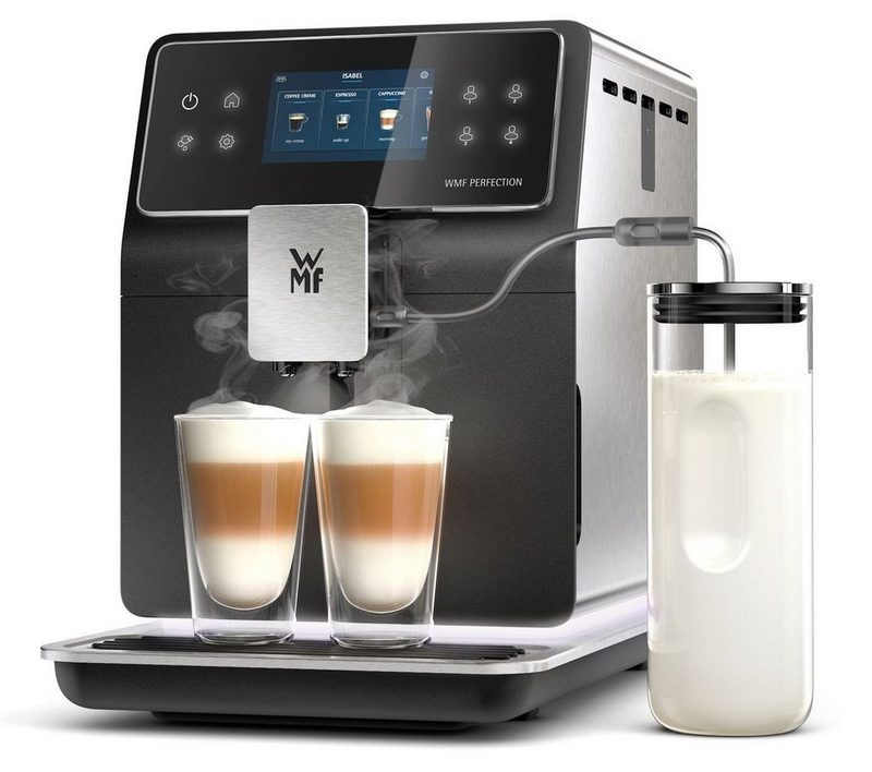 WMF Kaffeevollautomat Perfection 880L mit Milchsystem 18 Getränkespezialitäten Double Thermoblock Edelstahl-Mahlwerk Nutzerprofil 1l Milchbehälter