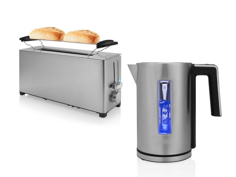 PRINCESS Toaster 1 langer Schlitz 1050 W Frühstück-SET Langschlitz Toastmaschine & 17 Liter Wasserkocher mit Temperatur-Einstellung