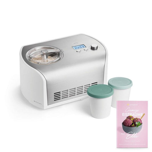 Springlane Eismaschine mit Kompressor inkl. Rezeptheft 1.2 l 135 W Elli + 2 Aufbewahrungsbehälter Türkis