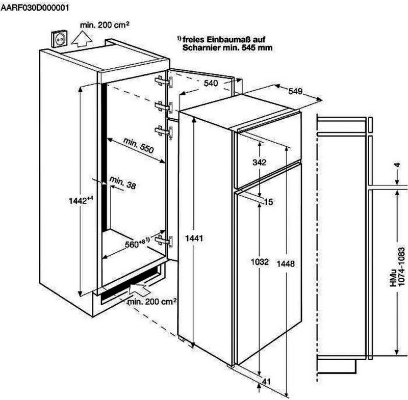 AEG Einbaukühlgefrierkombination SDE614F1AS 1441 cm hoch 54 cm breit