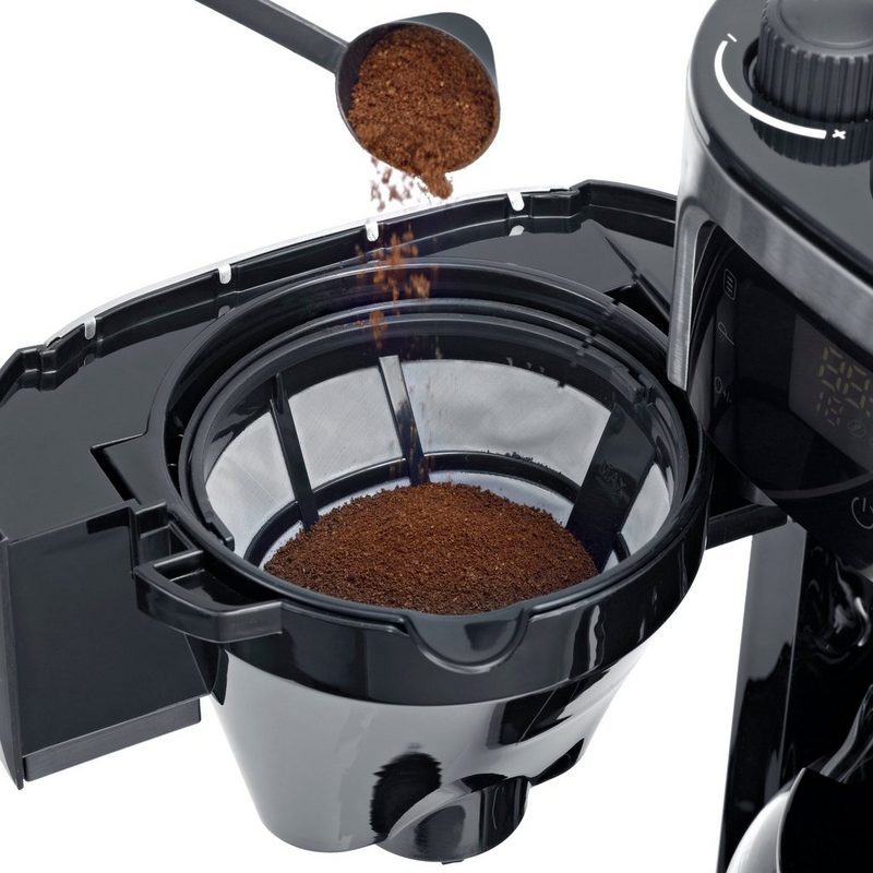 Severin Kaffeemaschine mit Mahlwerk KA 4813 125l Kaffeekanne Permanentfilter 1x4 Mahlgrad und Kaffeemenge einstellbar Warmhaltezeit bis zu 60 Min. Aroma-Entfaltung dank einzigartiger Blooming-Funktion LED-Touch-Display mit Timerfunktion