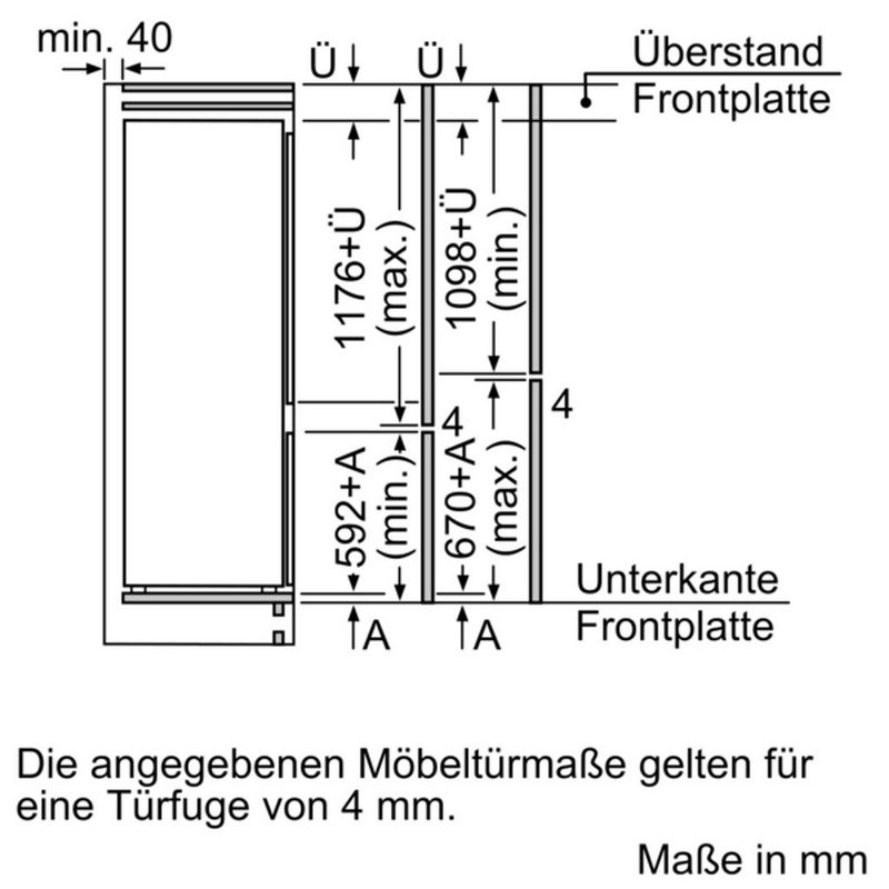 SIEMENS Einbaukühlgefrierkombination KI87VVSE0 177.2 cm hoch 54.1 cm breit hyperFresh Schublade / lowFrost / bigBox / bottleRack / LED-Beleuchtung