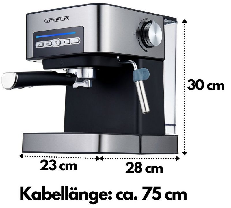 STEINBORG Espressomaschine SB-6040 Edelstahl Design 15 bar Milchaufschäumer