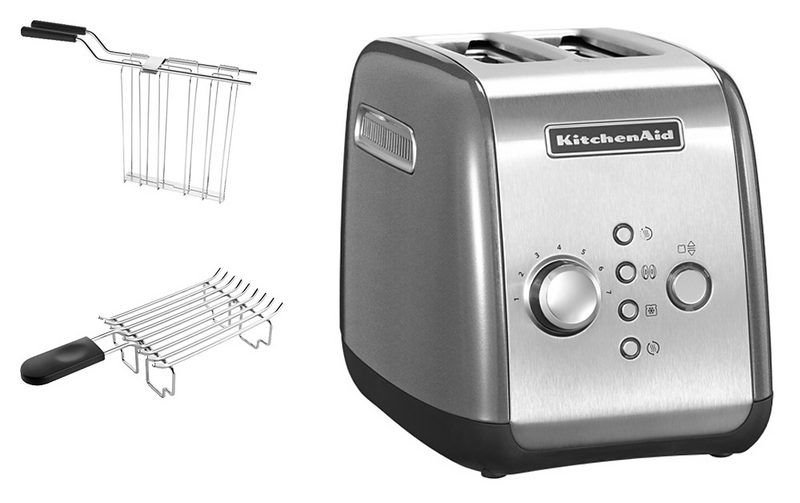 KitchenAid Toaster 5KMT221ECU 2 kurze Schlitze für 2 Scheiben 1100 W mit Brötchenaufsatz und Sandwichzange