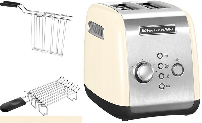 KitchenAid Toaster 5KMT221EAC 2 kurze Schlitze für 2 Scheiben 1100 W mit Brötchenaufsatz und Sandwichzange