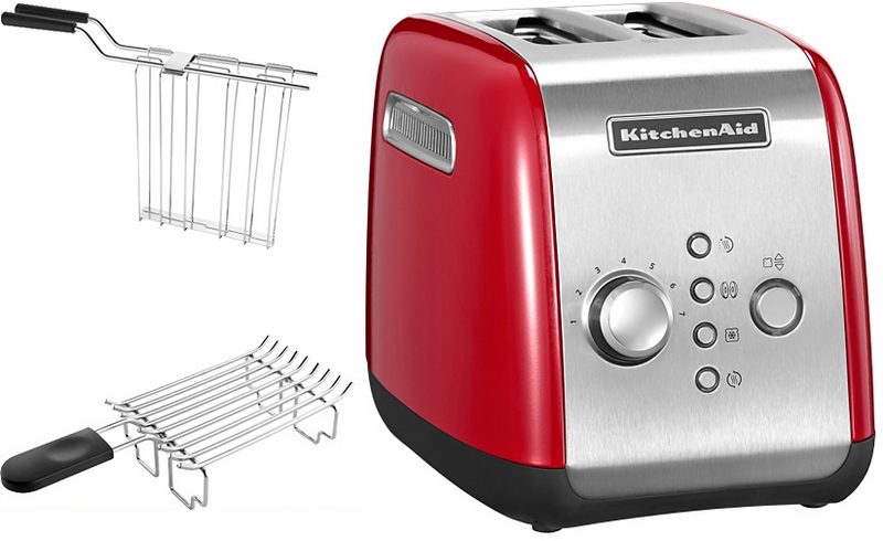 KitchenAid Toaster 5KMT221EER 2 kurze Schlitze für 2 Scheiben 1100 W mit Brötchenaufsatz und Sandwichzange