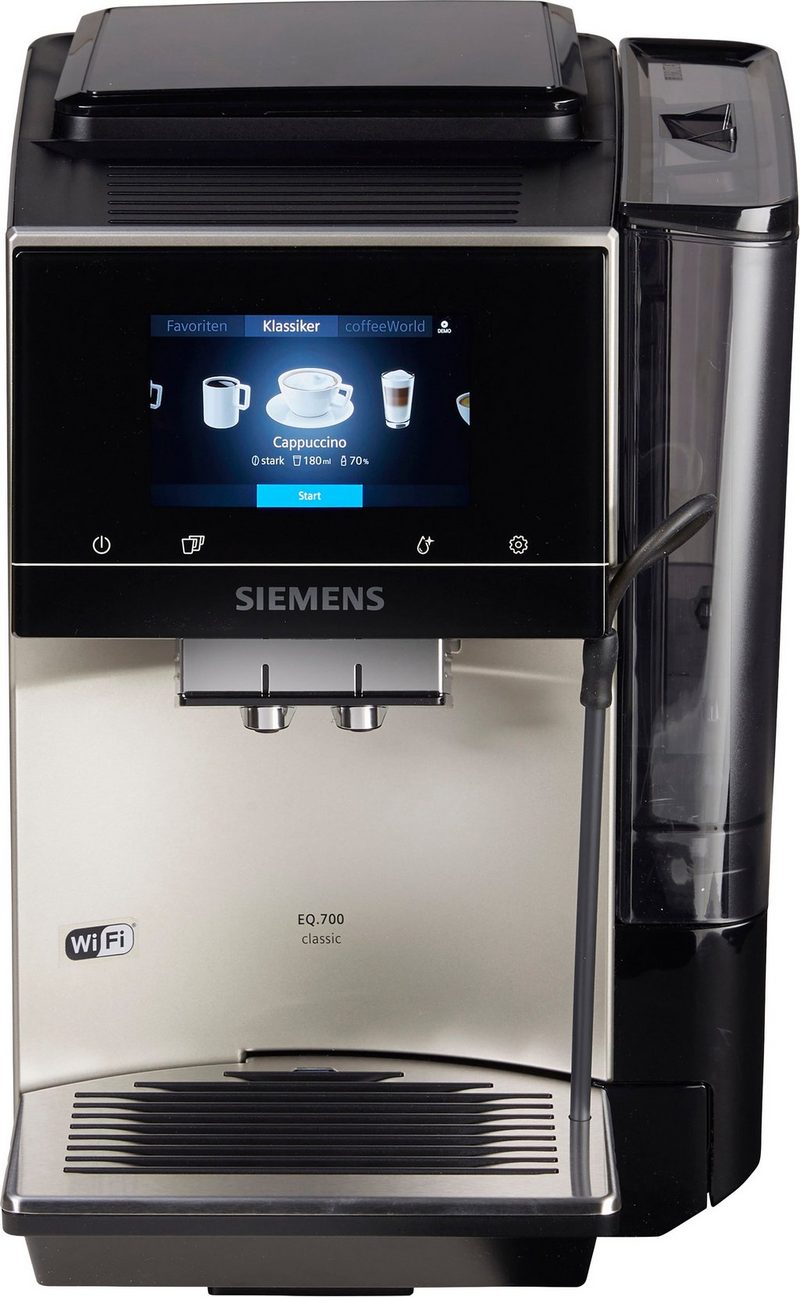 SIEMENS Kaffeevollautomat EQ.700 Inox silber metallic TP705D47 internationale Kaffeespezialitäten intuitives Full-Touch-Display speichern Sie bis zu 10 individuelle Kaffee-Favoriten automatische Milchsystem-Reinigung