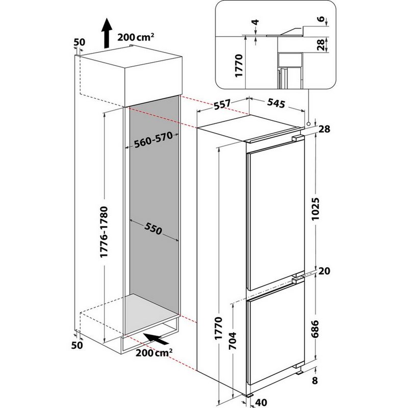 BAUKNECHT Einbaukühlgefrierkombination KGIL18F2P 177 cm hoch 56 cm breit