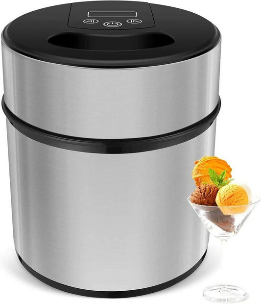 MVPower Eismaschine 200 l 1200 W Eismaschine 2L 12W Speiseeisbereiter mit Digitaler Timer & Deckelöffnung inkl. Eislöffel &Rezepte für Frozen Yoghurt Sorbet und Eiscreme Edelstahl