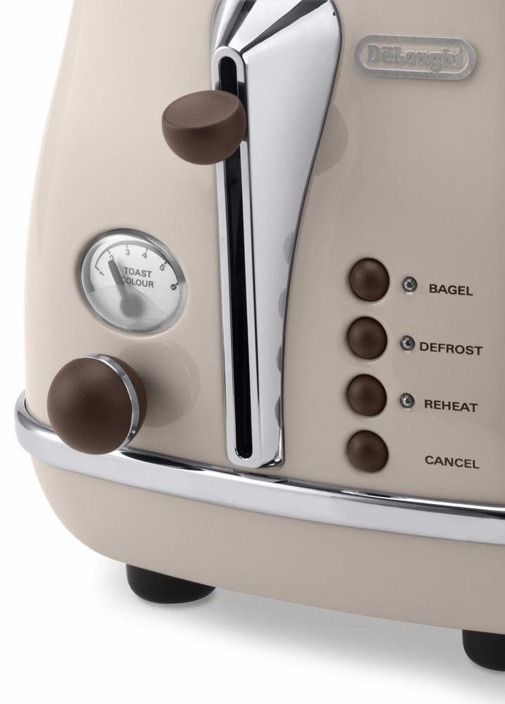 DeLonghi Toaster Incona Vintage »CTOV 2103.BG« 2 kurze Schlitze 900 W im Retro Look cremefarben