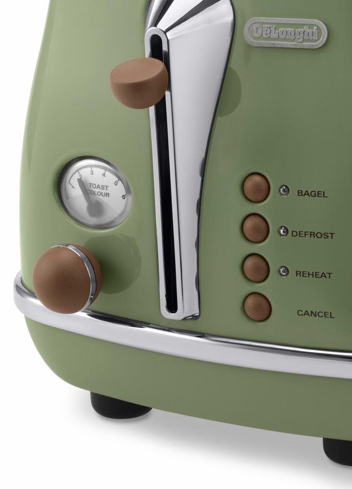 DeLonghi Toaster Incona Vintage »CTOV 2103.BG« 2 kurze Schlitze 900 W im Retro Look grün