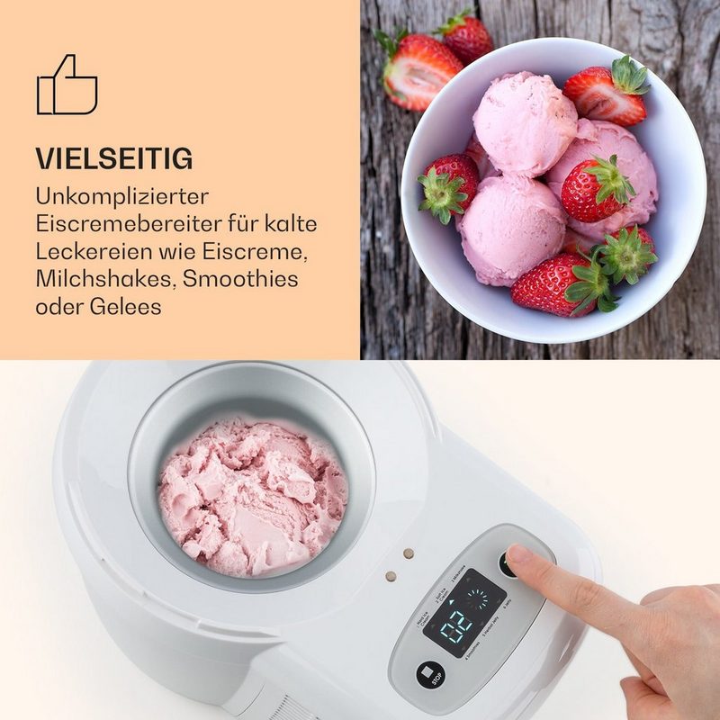 Klarstein Eismaschine Schneeflöckchen Eiscremebereiter thermoelektrisch 700ml leise weiß 0.7 l 90 W