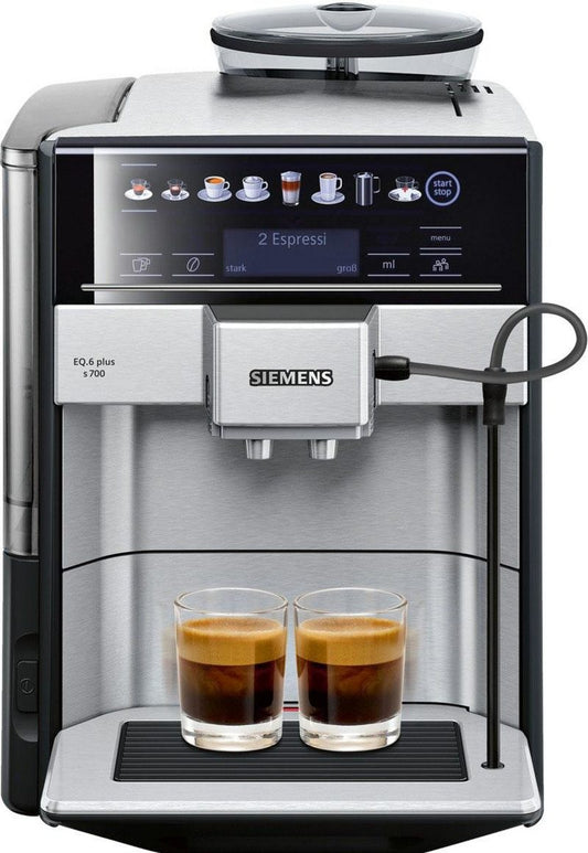 SIEMENS Kaffeevollautomat EQ.6 plus s700 TE657503DE automatische Reinigung zwei Tassen gleichzeitig 4 individuelle Profile beleuchtetes Tassenpodest Edelstahl