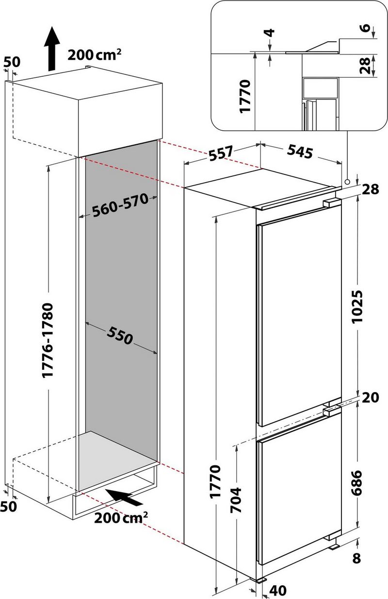 BAUKNECHT Einbaukühlgefrierkombination KGITN18F2M 177 cm hoch 557 cm breit