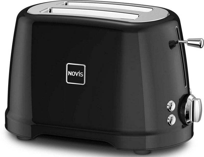 NOVIS Toaster T2 schwarz SET 2 kurze Schlitze 900 W mit Brötchenwärmer