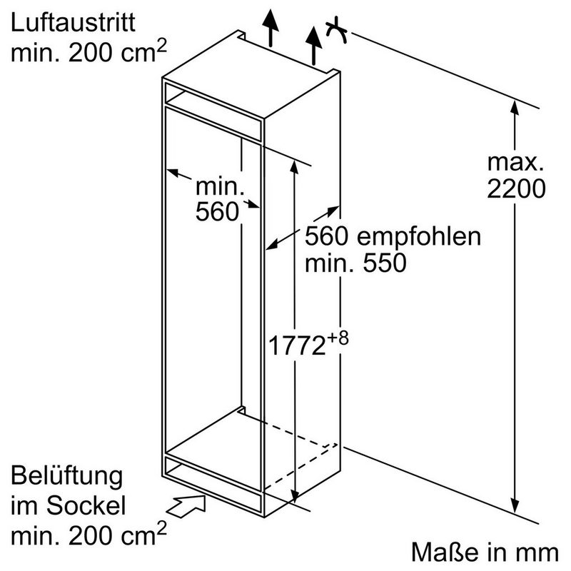 BOSCH Einbaukühlgefrierkombination KIV87NSF0 177 cm hoch 54 cm breit LED Beleuchtung Super-Gefrieren FrischeBox BigBox-Gefriergutschublade LowFrost Besonders leise