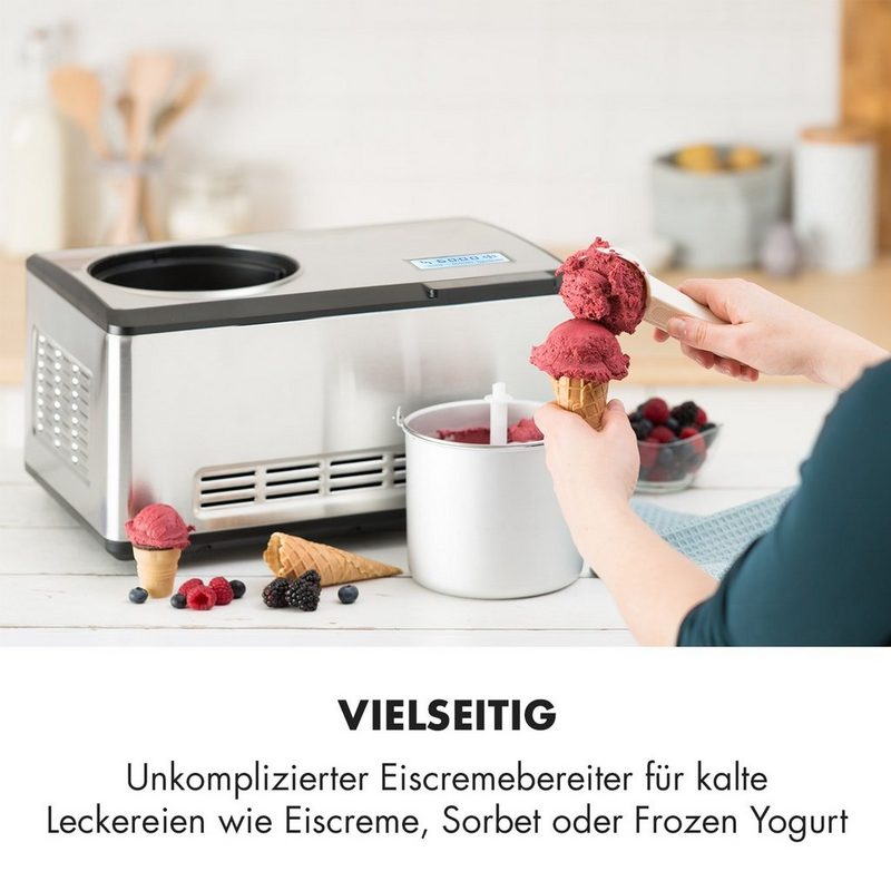 Klarstein Eismaschine Dolce Bacio Eiscremebereiter Kompressor 2l LCD-Display Touch Edelstahl 2 l 180 W