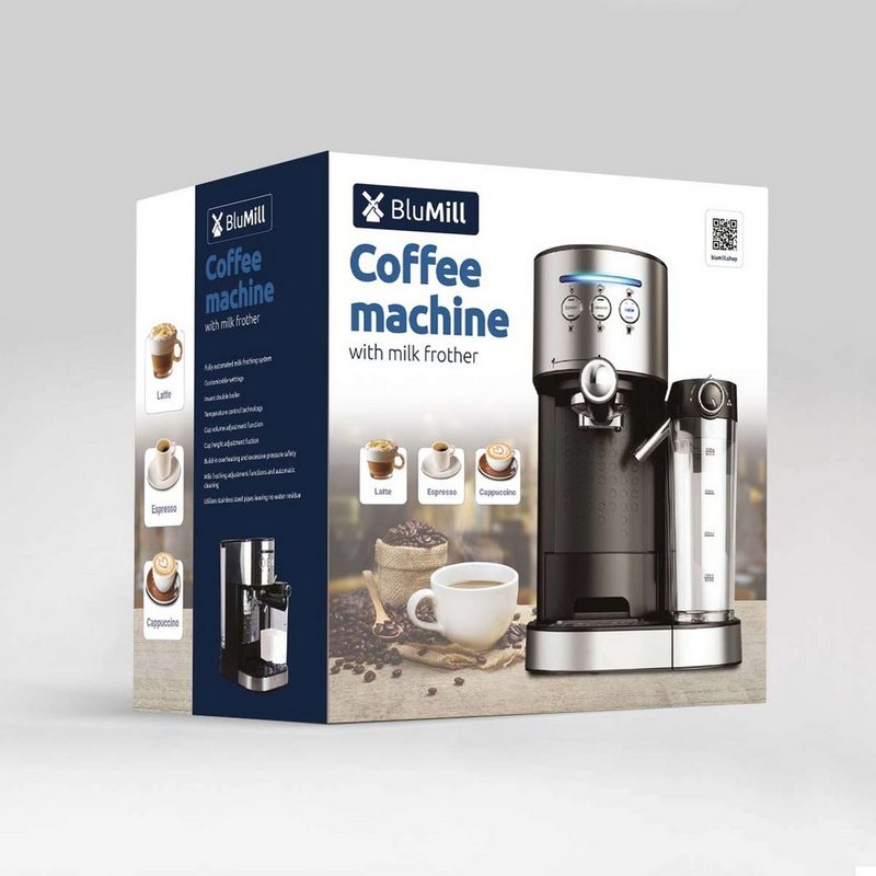 BluMill Espressomaschine Espresso Siebträger Siebträgermaschine mit integriertem Milchaufschäumer