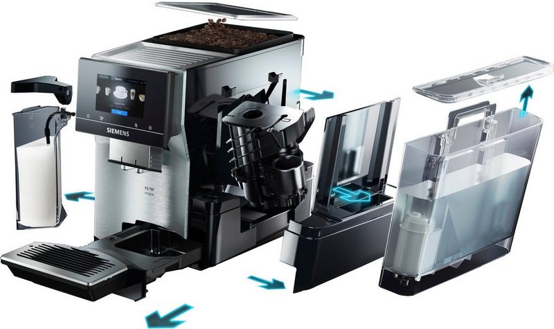 SIEMENS Kaffeevollautomat EQ.700 integral - TQ707D03 intuitives Full-Touch-Display speichern Sie bis zu 30 individuelle Kaffee-Favoriten automatische Milchsystem-Reinigung