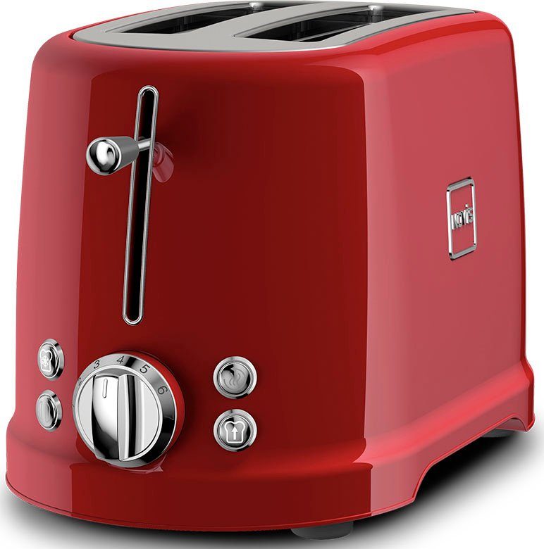 NOVIS Toaster T2 rot SET 2 kurze Schlitze 900 W mit Brötchenwärmer