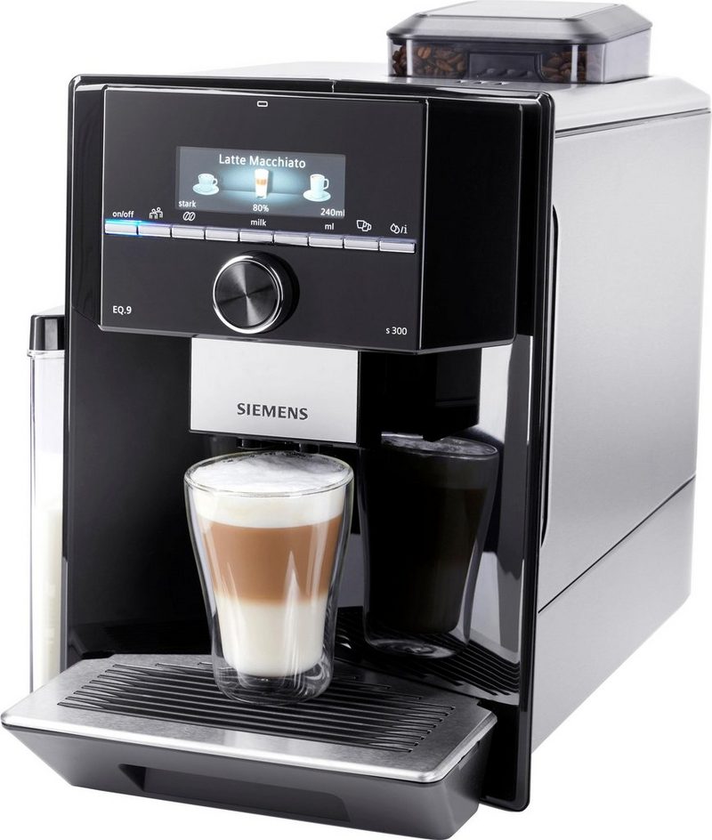 SIEMENS Kaffeevollautomat EQ.9 s300 TI923509DE extra leise automatische Milchsystem-Reinigung bis zu 6 individuelle Profile Schwarz