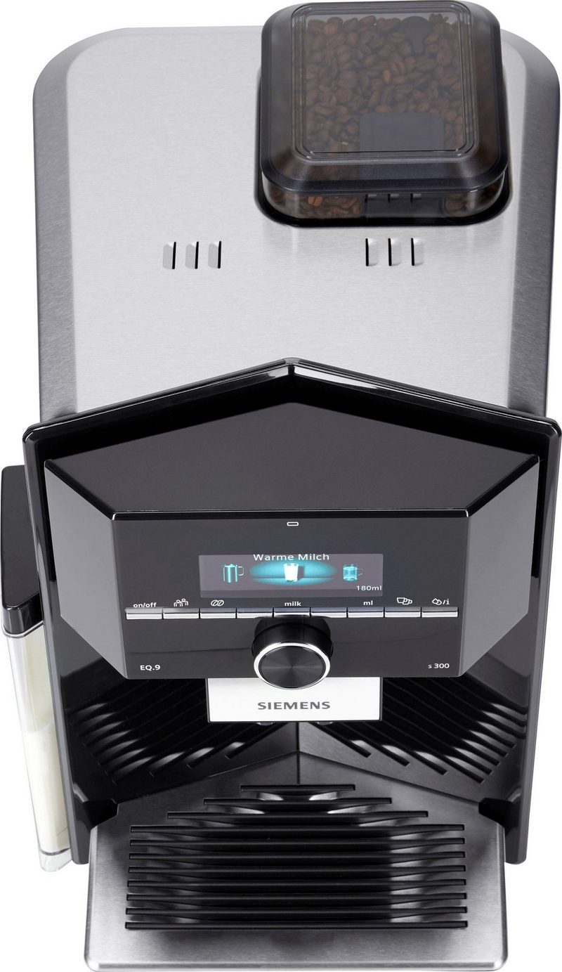 SIEMENS Kaffeevollautomat EQ.9 s300 TI923509DE extra leise automatische Milchsystem-Reinigung bis zu 6 individuelle Profile Schwarz