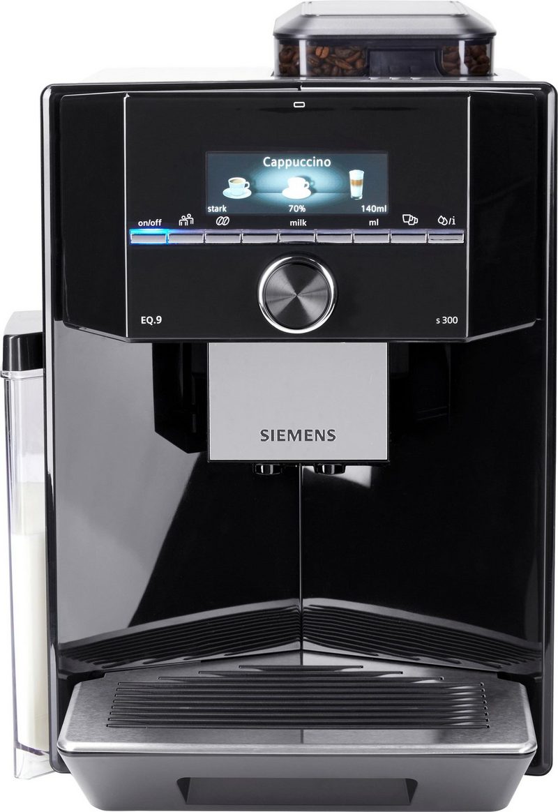 SIEMENS Kaffeevollautomat EQ.9 s300 TI923509DE extra leise automatische Milchsystem-Reinigung bis zu 6 individuelle Profile Schwarz