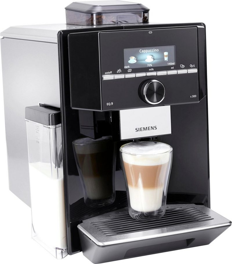 SIEMENS Kaffeevollautomat EQ.9 s300 TI923509DE extra leise automatische Milchsystem-Reinigung bis zu 6 individuelle Profile Schwarz