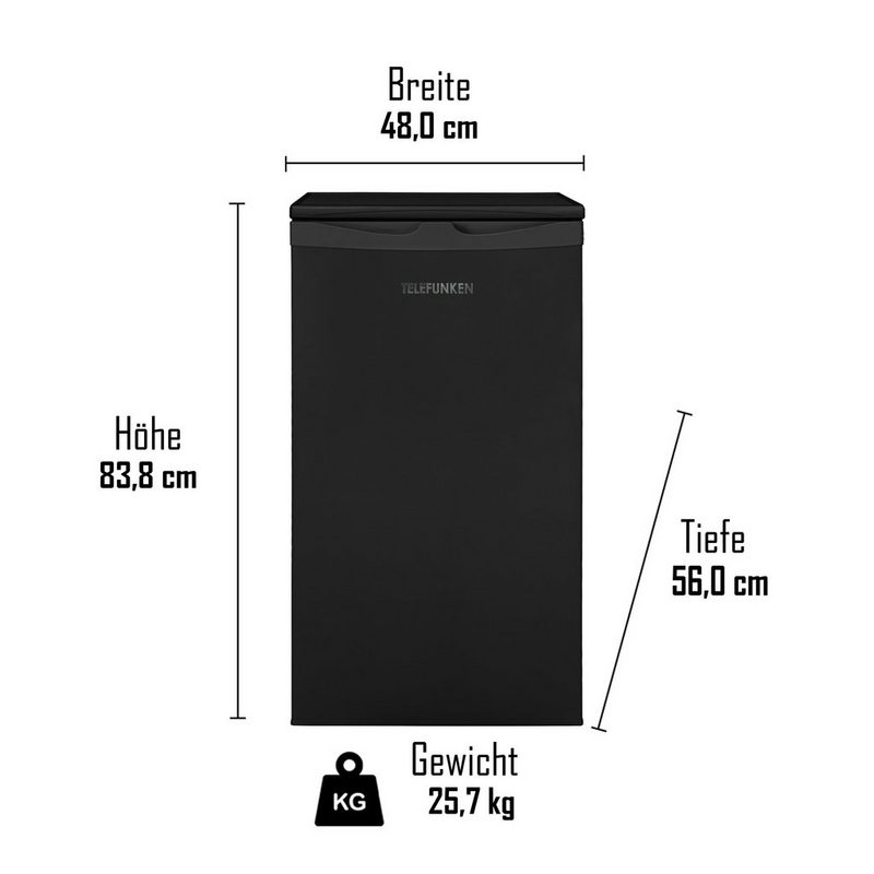 Telefunken Table Top Kühlschrank CF-32-151-B 83.8 cm hoch 48 cm breit 73 L Kühlteil / 8 L Gefrierteil / wechselbarer Türanschlag / Höhenverstellbare Füße