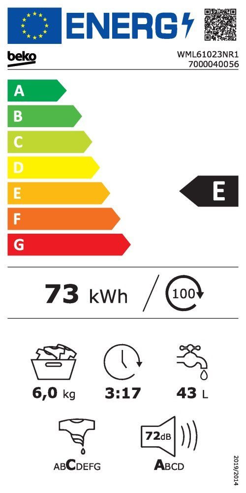 BEKO Waschmaschine Frontlader freistehend 6 kg 1.400 U/Min EEK: E WML61023NR1