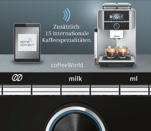 SIEMENS Kaffeevollautomat EQ.9 plus connect s700 TI9578X1DE 2 separate Bohnenbehälter und Mahlwerke extra leise automatische Reinigung bis zu 10 individuelle Profile