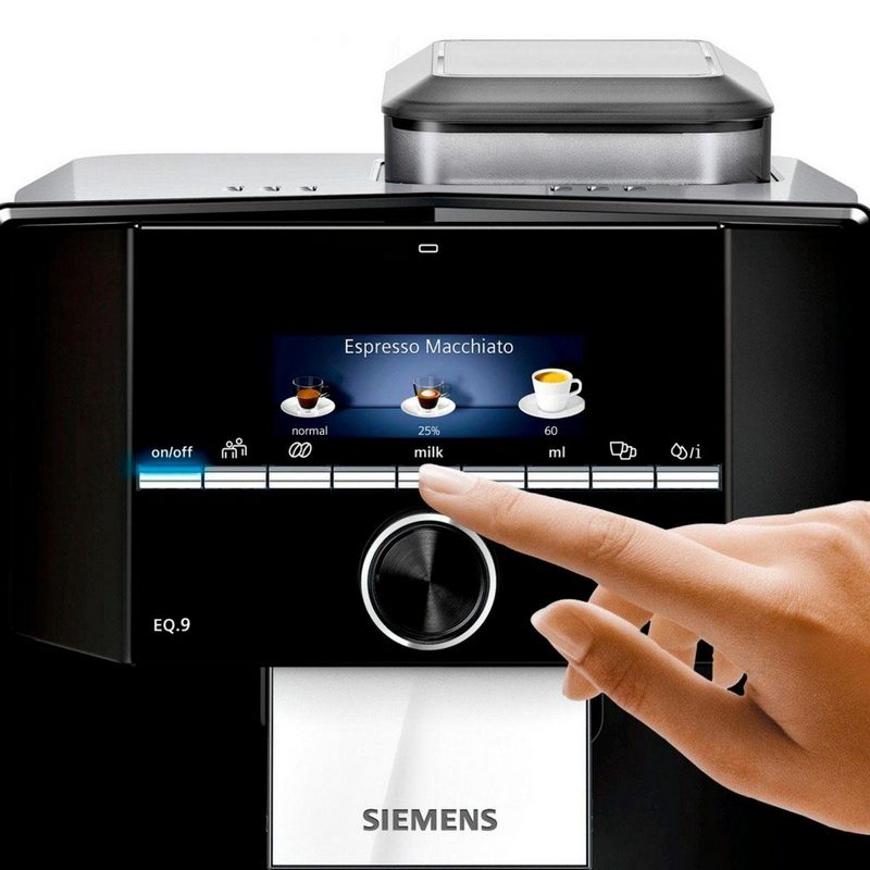 SIEMENS Kaffeevollautomat EQ.9 s300 TI923509DE extra leise automatische Milchsystem-Reinigung bis zu 6 individuelle Profile Schwarz