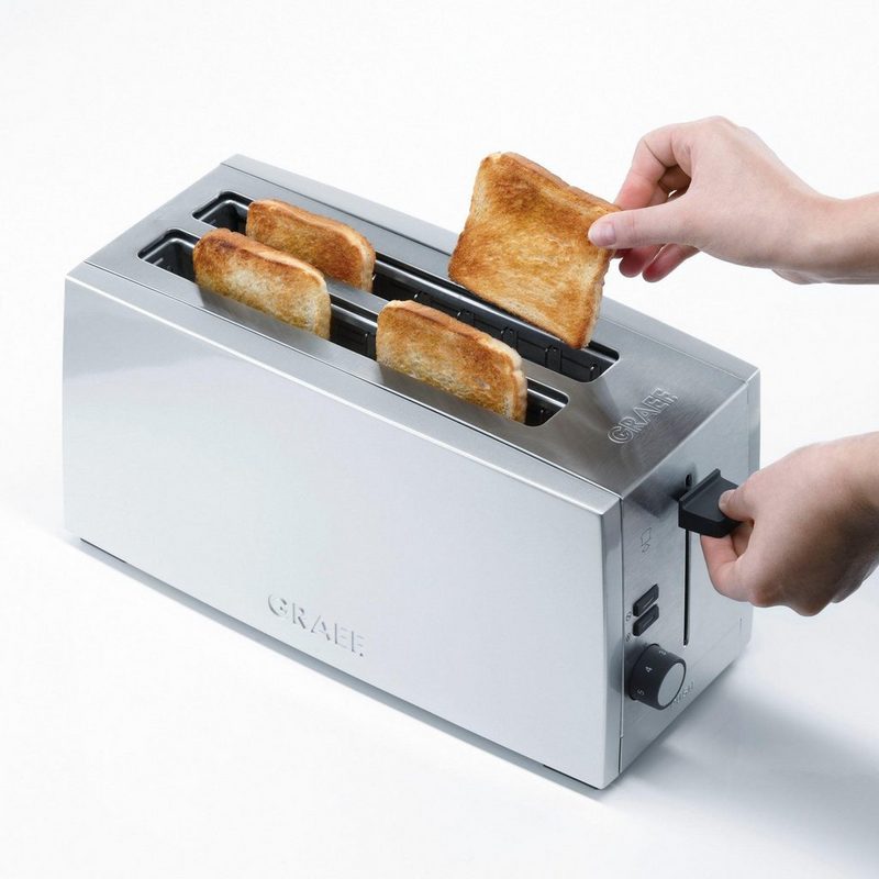 Graef Toaster TO 100 silber 2 lange Schlitze für 4 Scheiben 1380 W