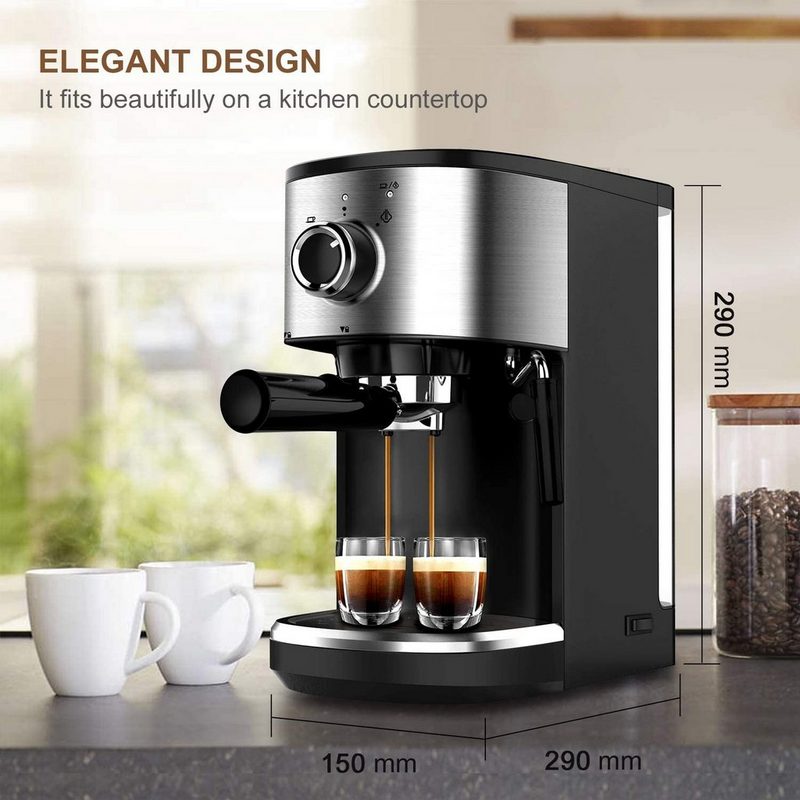 Bonsenkitchen Espressomaschine Bonsenkitchen Espressomaschine mit Siebträgerhalter 1450 W Hochleistungs-Kaffeemaschine aus Edelstahl 15 Bar Filtermaschine für Espresso Cappuccino und Latte Machiato 1 oder 2 Tassen (CM8902 1.25