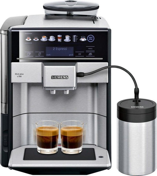 SIEMENS Kaffeevollautomat EQ.6 plus s700 TE657M03DE automatische Reinigung bis zu 4 persönliche Favoriten inkl .isolierter Milchbehälter Edelstahl