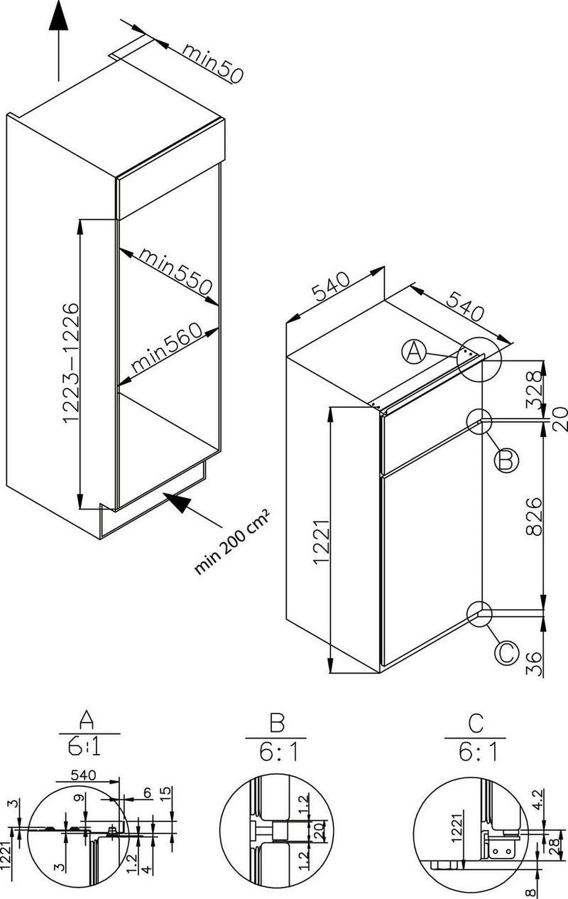 Amica Einbaukühlgefrierkombination EKGC 16160 1221 cm hoch 54 cm breit Abtauautomatik