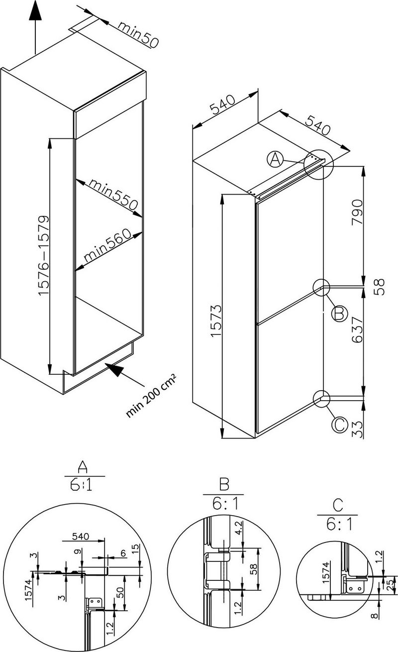 Amica Einbaukühlgefrierkombination EKGCS 385 900 157 cm hoch 54 cm breit