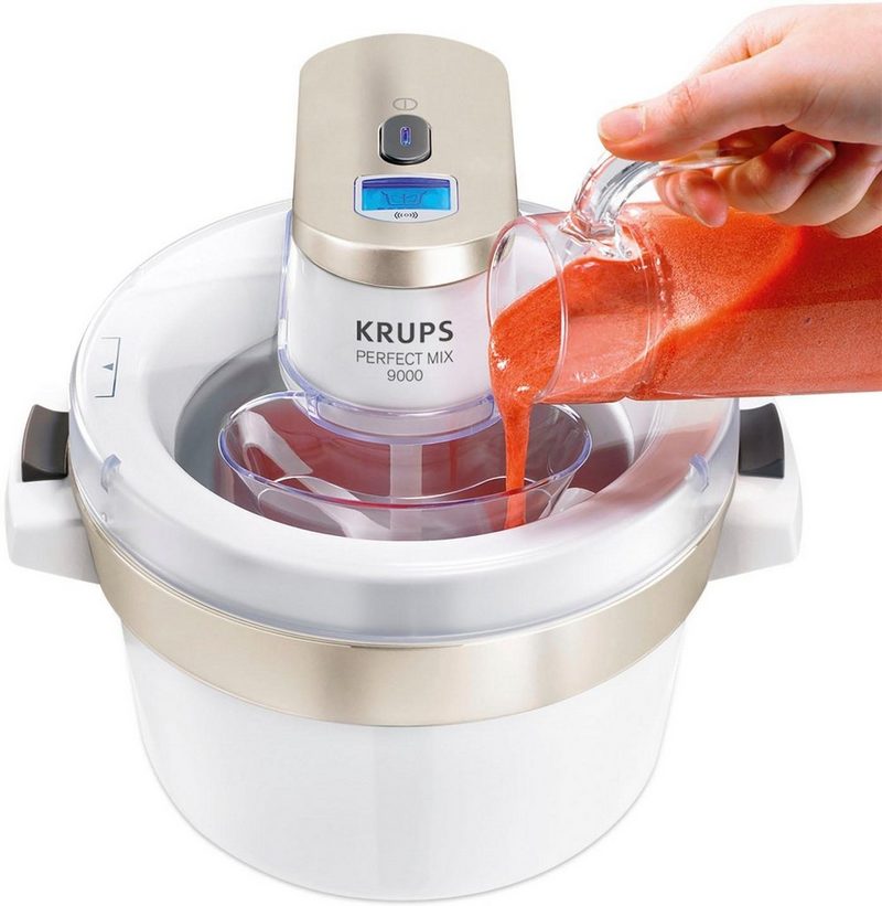 Krups Eismaschine GVS241 Venice Perfect Mix 16 l 6 W 1 Liter hausgemachtes Eis dank 16 Liter Fassungsvermögen Sorbet Frozen Jogurth ohne Kompressor inklusive Rezeptheft und Silikonlöffel Digitalanzeige Signalton