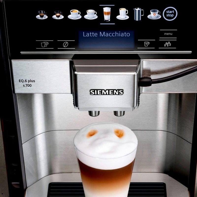 SIEMENS Kaffeevollautomat EQ.6 plus s700 TE657503DE automatische Reinigung zwei Tassen gleichzeitig 4 individuelle Profile beleuchtetes Tassenpodest Edelstahl