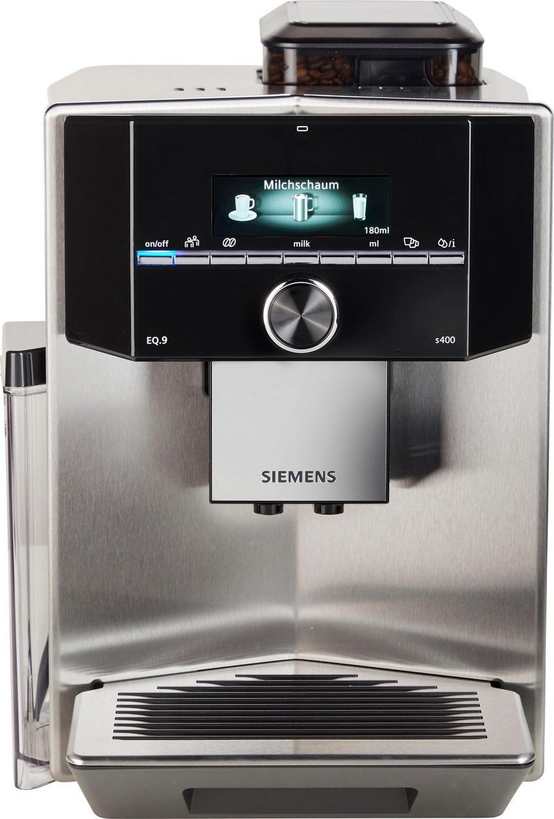 SIEMENS Kaffeevollautomat EQ.9 s400 TI924501DE extra leise automatische Milchsystem-Reinigung bis zu 6 individuelle Profile Edelstahl