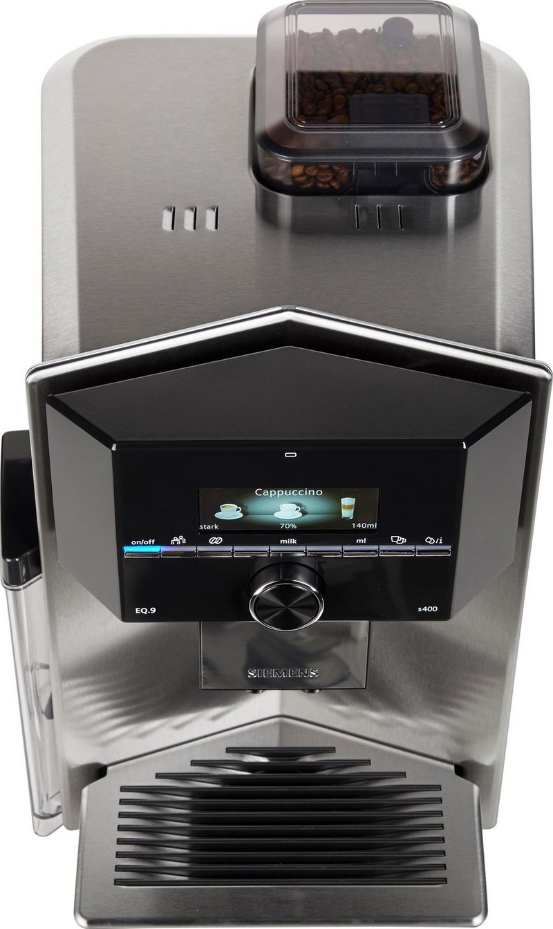 SIEMENS Kaffeevollautomat EQ.9 s400 TI924501DE extra leise automatische Milchsystem-Reinigung bis zu 6 individuelle Profile Edelstahl