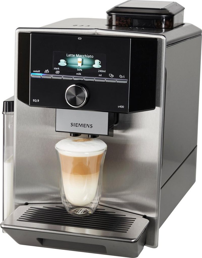 SIEMENS Kaffeevollautomat EQ.9 s400 TI924501DE extra leise automatische Milchsystem-Reinigung bis zu 6 individuelle Profile Edelstahl