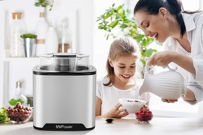 MVPower Eismaschine 200 l 1200 W 2L Speiseeisbereiter 12W mit Timer (5 bis 45 Min) LCD-Anzeige inkl. Rezeptheft für Eis Frozen Yoghurt und Sorbet Abnehmbar