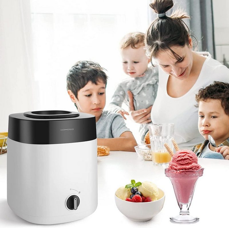 MVPower Eismaschine 200 l 1800 W fertiges Dessert in 15-25 Minuten Speiseeisbereiter aus Plastik 2L Eiscremebereiter Ein-Tasten-Bedienung 23*23*30 cm Einfaches Hinzufügen von Zutaten