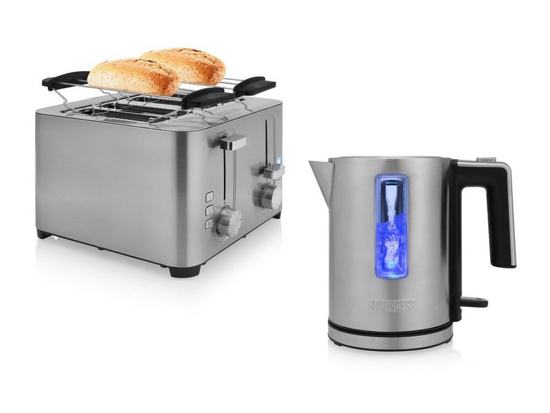 PRINCESS Toaster 4 kurze Schlitze 1500 W Frühstück-SET 4er Toster Toastmaschine & 1 Liter Wasserkocher klein ohne Kabel