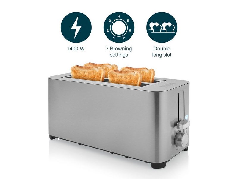 PRINCESS Toaster 2 lange Schlitze 1400 W Frühstück-SET 4er Doppelschlitz Toastmaschine & 1 Liter Wasserkocher klein ohne Kabel