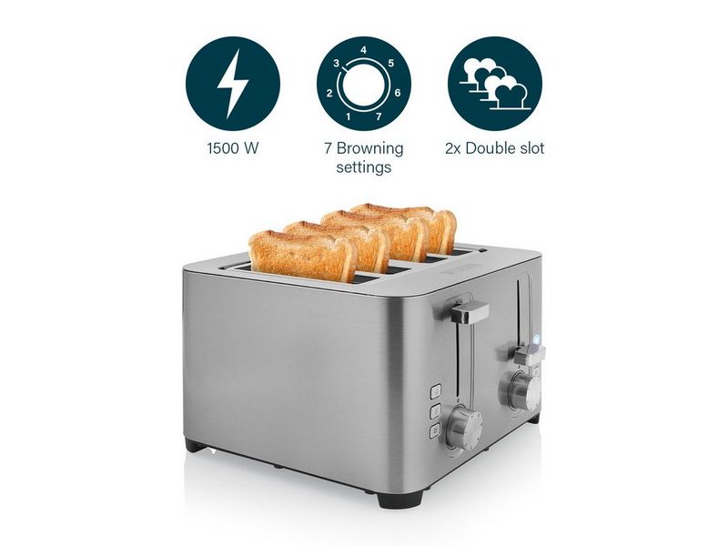 PRINCESS Toaster 4 kurze Schlitze 1500 W Frühstück-SET 4er Toster Toastmaschine & 1 Liter Wasserkocher klein ohne Kabel