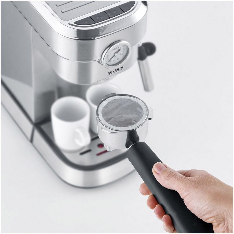 Severin Espressomaschine KA 5995 1.1l Kaffeekanne Für gemahlenen Kaffee oder ESE-Pads Inklusive Siebträger mit 3 Einsätzen und Edelstahlkännchen