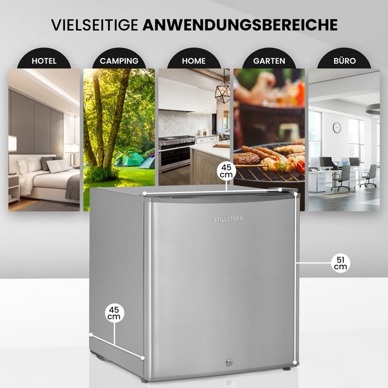 Stillstern Table Top Kühlschrank KB 46.2 Mini Kühlschrank E 45L mit Abtauautomatik Schloss Frostfach Leise Ideal für Küche Büro Schlafzimmer Hotels und kleine Wohnungen Kühlschrank klein Minibar Getränkekühlschrank