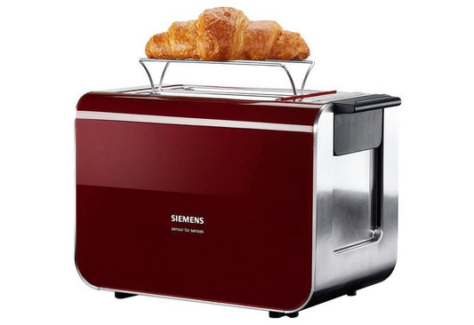 SIEMENS Toaster Sensor for Senses TT86104 2 kurze Schlitze für 2 Scheiben 860 W mit Quarzglasheizung rot